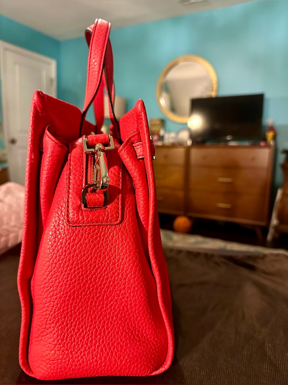 Kate Spade New York Red Pebbled Leather Satchel Crossbody Tote Bag Authentic - Picture 4 of 8